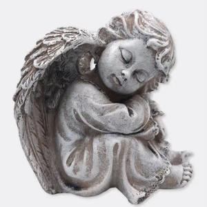 Logbuch-Verlag Dekofigur Sitzender Engel Grau 11,5 cm – wetterfeste Grabengel Figur mit Flügeln