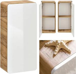 Lomadox Hängeschrank LUTON-56 Badezimmer, Hochglanz weiß, Wotan Eiche Nb., B/H/T ca. 35/75/22 cm