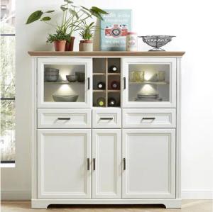 Lomadox Highboard JÜLICH-36, Pinie hell Nb., Deckplatte Artisan Eiche Nb. inkl. LED 143/150/42 cm