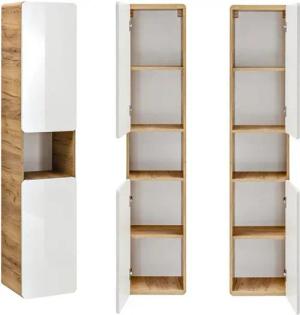 Lomadox Hochschrank LUTON-56 Badmöbel, Wotan Eiche Nb. Nb. Hochglanz weiß, B/H/T 35/170/32 cm