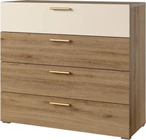Lomadox Kommode VARESE-83, Eiche beige 4 Schubkästen goldfarbene Griffe 100x91,4x40,5 cm