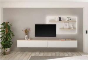 Lomadox Wohnwand CRISP-61, (3-St), weiß mit Absetzungen in Wotan Eiche Nb. 300/180/30 cm