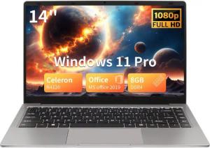 LONGEVINCE 14 Zoll Ultrabook Laptop, 8 GB RAM, N4120, Windows 11 Pro Notebook (35,56 cm/14 Zoll, Intel, 238 GB SSD, mit Deutscher Tastaturfolie, Celeron N4120 (bis zu 2,6 GHz)