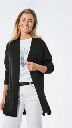 Longstrickjacke mit aufgesetzten Taschen - schwarz - Gr. 40 von Goldner Fashion