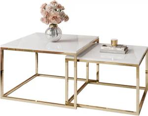 Lookway Couchtisch YOSHI 2in1 mit Goldenem Chromgestell (2er-Set), Breite: 70 cm und 60 cm