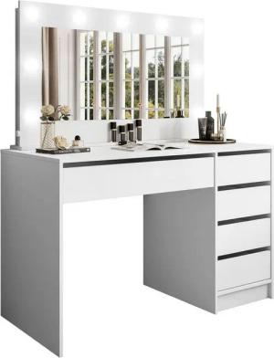 Lookway Schminktisch MADA Spiegel Schubladen Schreibtisch Weiß Hochglanz LED Beleuchtung