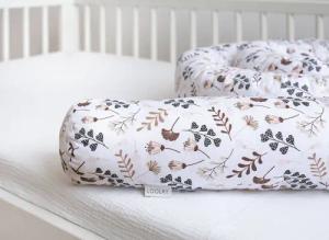 Loolay Nestchenschlange BRAUN Blumen BIO-Baumwolle Multifunktion PREMIUM Bettschlange Schlange, (Bettumrandung Krabbeldecke Babybett Umrandung Schlange Bett Kopfschutz, Zierkissen Bettrolle Dekokissen Zugluftstopper - Super GESCHENK), LOOLAY® - 100% Europ