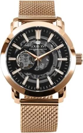 LOUIS XVI Versailles 2.0 Automatik 1910 - Ø 43.5 mm - Herren Uhr - Wasserdicht - Skelettuhr - Armband Roségold - Zifferblatt Schwarz – Automatikuhr