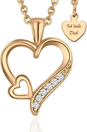 LOVENEST Herzkette Halskette Damen Silber 925 / Gold vergoldet mit Herz-Anhänger Zirkonia (Silberkette Anhänger Geschenke für Frauen Valentinstag Frau Freundin, Geschenkset Damenkette Weihnachten Set), Schmuck "Ich liebe Dich" zum Hochzeitstag, Geburtstag