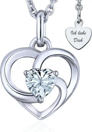 LOVENEST Herzkette Halskette Damen Silber 925 / Gold vergoldet mit Herz-Anhänger Zirkonia (Silberkette Anhänger Geschenke für Frauen Valentinstag Frau Freundin, Geschenkset Damenkette Weihnachten Set), Sie Geburtstag Hochzeitstag Liebesbeweis Liebesgesche