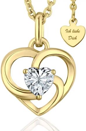 LOVENEST Herzkette Halskette Damen Silber 925 / Gold vergoldet mit Herz-Anhänger Zirkonia (Silberkette Anhänger Geschenke für Frauen Valentinstag Frau Freundin, Geschenkset Damenkette Weihnachten Set), Sie Geburtstag Hochzeitstag Liebesbeweis Liebesgesche