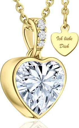 LOVENEST Herzkette Halskette Damen Silber 925 / Gold vergoldet mit Herz-Anhänger Zirkonia (Silberkette Anhänger Geschenke für Frauen Valentinstag Frau Freundin, Geschenkset Damenkette Weihnachten Set), Sie Geburtstag Hochzeitstag Liebesbeweis Liebesgesche