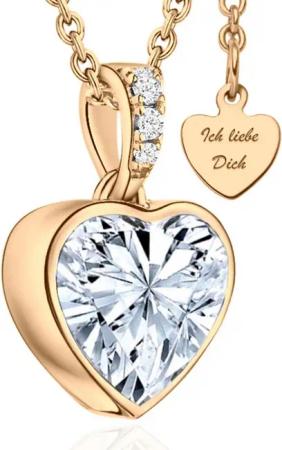 LOVENEST Herzkette Halskette Damen Silber 925 / Gold vergoldet mit Herz-Anhänger Zirkonia (Silberkette Anhänger Geschenke für Frauen Valentinstag Frau Freundin, Geschenkset Damenkette Weihnachten Set), Sie Geburtstag Hochzeitstag Liebesbeweis Liebesgesche
