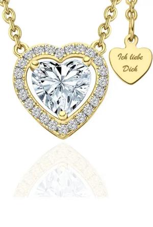 LOVENEST Herzkette Halskette Damen Silber 925 / Gold vergoldet mit Herz-Anhänger Zirkonia (Silberkette Anhänger Geschenke für Frauen Weihnachtsgeschenk Freundin, Geschenkset Damenkette Weihnachten Set), Sie Geburtstag Hochzeitstag Liebesbeweis Liebesgesch