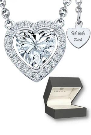 LOVENEST Herzkette Halskette Damen Silber 925 / Gold vergoldet mit Herz-Anhänger Zirkonia (Silberkette Anhänger Geschenke für Frauen Weihnachtsgeschenk Freundin, Geschenkset Damenkette Weihnachten Set), Sie Geburtstag Hochzeitstag Liebesbeweis Liebesgesch