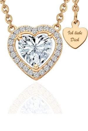 LOVENEST Herzkette Halskette Damen Silber 925 / Gold vergoldet mit Herz-Anhänger Zirkonia (Silberkette Anhänger Geschenke für Frauen Weihnachtsgeschenk Freundin, Geschenkset Damenkette Weihnachten Set), Sie Geburtstag Hochzeitstag Liebesbeweis Liebesgesch