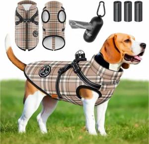 Lovpet Hundejacke, Hundemantel mit Geschirr, inkl. 45 Stück Kotbeutel +Spender