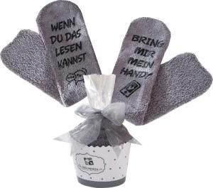 Lucadeau Kuschelsocken Vatertagsgeschenk, Wenn du das lesen kannst, bring mir mein Handy, (Cupcake Verpackung, 36-43) rutschfest, Socken mit Spruch, Geschenk zum Geburtstag
