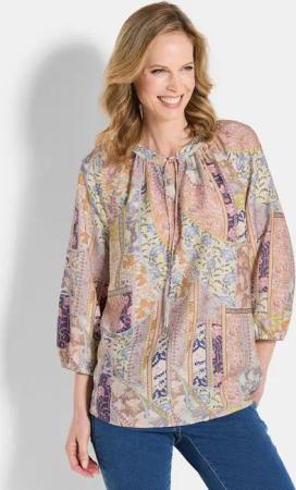 Luftige Bluse mit Viskose - stein / gemustert - Gr. 25 von Goldner Fashion