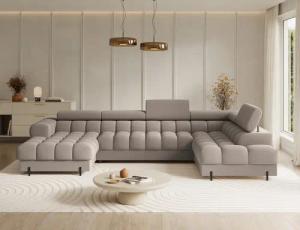 Lukas Möbel Wohnlandschaft Deisgner XXL-Sofa in U-Form Falco mit Schlaffunktion Bettkasten, mit Schlaffunktion, Bettkasten, verstellbaren Kopfsützen