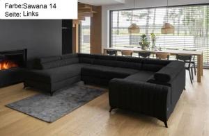 Lukas Möbel Wohnlandschaft Wohnlandschaft Linus mit Schlaffunktion Bettkasten XXL-Sofa in U-Form, mit verstellbaren Kopfstützen