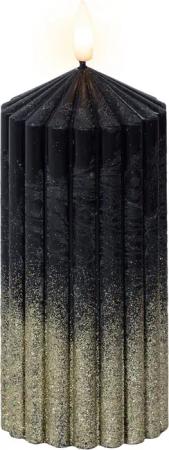 Lumineo LED-Kerze, LED Kerze mit Timerfunktion 7x15cm Wachs gerillt Schwarz / Warmweiß