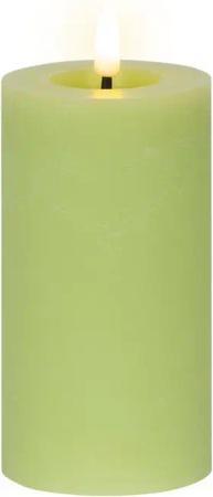 Lumineo LED-Kerze, LED Kerze mit Timerfunktion 7x15cm Wachs Rustik Hellgrün Warmweiß