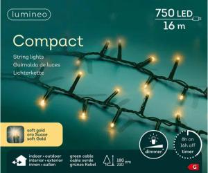 Lumineo LED-Lichterkette Lumineo Lichterkette COMPACT 750 LED 16 m, Soft Gold, grünes Kabel, Indoor/Outdoor, dimmbar, 8h-Timer, 5 m Zuleitung