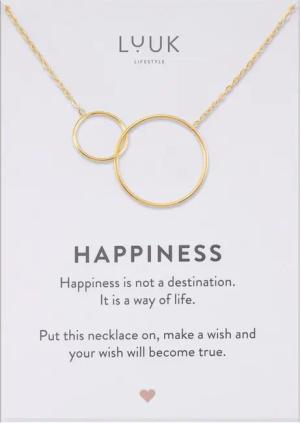 LUUK LIFESTYLE Kette mit Anhänger Verschlungene Kreise, geschmackvolle Geschenkidee mit HAPPINESS Spruchkarte