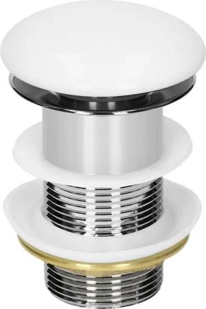 LuxeBath Ablaufgarnitur Ablaufventil für Waschbecken & Waschtisch Pop Up Ventil Doppeldichtung (Komplett-Set) Abflussgarnitur Universal Weiß Keramikdeckel ohne Überlauf