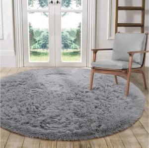 LuxusKollektion Hochflor-Teppich Teppich rund flauschig rutschfest weich Wohnzimmer 140 cm (Rund) Grau