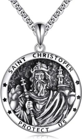 LuxusKollektion Kette und Anhänger Set Halskette Herren 925 Silber Erzengel Michael Saint Christopher