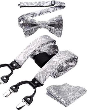 LuxusKollektion Krawatte Hosenträger Herren 6 Clips Y Form Einheitsgröße Silber Grau Paisley