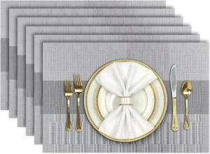 LuxusKollektion Küchenorganizer-Set Platzset abwaschbar PVC rutschfest hitzebeständig 6er Set Bambus-grau