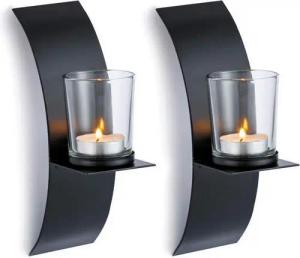 LuxusKollektion Wandkerzenhalter 2er Set Wand Kerzenhalter Schwarz Metall Teelichthalter - Kreative