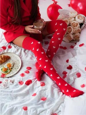 Lycille Overknees elegante Knie- Overknees- Strümpfe 37/41 mit Herzen-Motiv (1 Paar bestehend aus zwei Strümpfen) aus Baumwolle, mit geformter Ferse