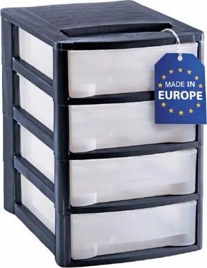 M home Schubladenbox Bürobox Briefablage DIN A4 4 Ablage Fächer Organizer Ablagebox, (komplett-Set, 1-St., Schubladen-Box mit 4 Schubladen), mit 4 Fächern mit Griffmulde im DIN A4 Format