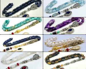 M-Punkt24 Kettenanhänger Tesbih Tespih Echte Steine Gebetskette Misbaha Rosary (AMAZONIT), Echte Steine