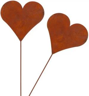 Macosa Home Gartenstecker (Blumenstecker, Braun Rostig, 10 x 10 x 35 cm, 2-St., Garten-Dekoration Figur Dekofigur Edelrost Gartendeko) Herz 2er Set Rost 35 cm Rostig Echtrost Beetstecker
