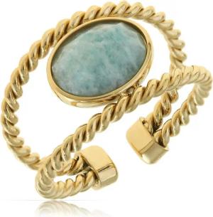 Made by Nami Fingerring Gold Damen mit Edelstein aus Chirurgischem Edelstahl - Türkiser Stein, Verstellbare Größe - Wasserfester Schmuck Hypoallergen