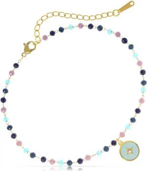 Made by Nami Fußkette Damen Fußkettchen gold mit Perlen und Anhänger aus Edelstahl, aus Edelstahl – mit Perlen – verstellbar – sommerlich verspielt