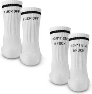 Made by Nami Socken Crew Socks 2-er Set aus Baumwolle, Herren & Damen (2-Paar) Weiße Retro Tennis Socken mit Sprüchen, Atmungsaktiv, "F**k Off"