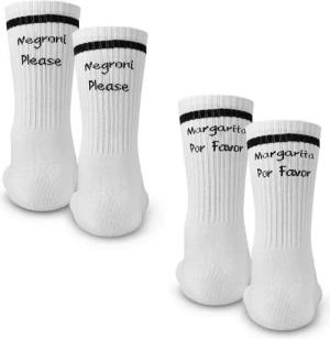 Made by Nami Socken Crew Socks 2-er Set aus Baumwolle, Herren & Damen (Set, 2 Paar) Weiße Retro Tennis Socken mit Sprüchen, "Margarita"-"Negroni"