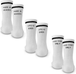Made by Nami Socken Crew Socks 3-er Set aus Baumwolle, Herren & Damen (Set, 3er Set) Weiße Retro Tennis Socken mit Sprüchen, "Heaven" "Life" "Vibes"