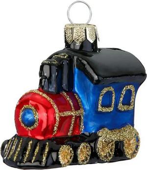 MAGIC by Inge Christbaumschmuck, Christbaumschmuck Glas 6cm Lokomotive Figur Blau / Rot