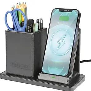 magnetoplan Schreibtisch-Organizer mit Qi-Ladefunktion schwarz Lederimitat 21,0 x 10,5 x 14,3 cm