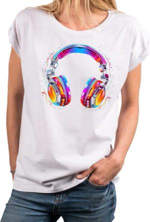 MAKAYA Print-Shirt Damen Top für Musik Fans Kopfhörer Design Hip Hop Outfit Mädchen (Schwarz, Blau, Grau, Grün, Weiß, 34, 36, 38, 40, 42, 44, 46, 48, 50) aus Baumwolle