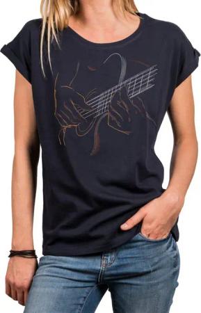 MAKAYA T-Shirt Rockiges Damen-Top mit Gitarren-Motiv – cooles Festival-Outfit (Schwarz, Blau, 34, 36, 38, 40, 42, 44, 46, 48, 50) Baumwolle
