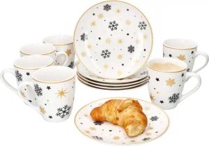 MamboCat Frühstücks-Geschirrset 12tlg Frühstücksset Stars schwarz gold Steingut 6 Personen, Steingut