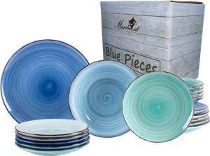 MamboCat Teller-Set 18tlg. Tellerset Blue Curacao 6 Personen verschiedene Blau-Töne, Steingut